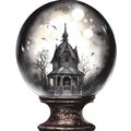 Gothic antique crystal ball watercolor illustration