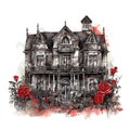 Gothic Gothic Mansion watercolor illustration