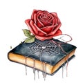 Gothic gothic rose book watercolor illustration Royalty Free Stock Photo