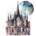 Gothic mantion watercolor illustration