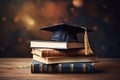 Image Graduation cap on a stack of books, education concept background Royalty Free Stock Photo