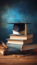 Image Graduation cap on a stack of books, education concept background Royalty Free Stock Photo