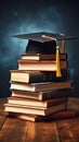 Image Graduation cap on a stack of books, education concept background Royalty Free Stock Photo