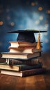 Image Graduation cap on a stack of books, education concept background Royalty Free Stock Photo