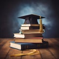 Image Graduation cap on a stack of books, education concept background Royalty Free Stock Photo