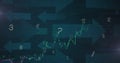 Image of graph and data processing over grey arrows on dark background Royalty Free Stock Photo