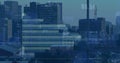 Image of graph processing data over cityscape