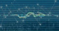 Image of graph processing data over dark cityscape