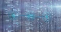 Image of graphical padlock, camera and gps icons in circle over changing binary codes Royalty Free Stock Photo