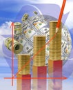 Image of graphics finance growth against coins background closeup Royalty Free Stock Photo