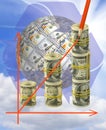 Image of graphics finance growth against money closeup Royalty Free Stock Photo