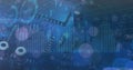 Image of graphs and charts processing data over computer motherboard Royalty Free Stock Photo