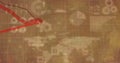 Image of graphs and data processing over world map and charts on brown background Royalty Free Stock Photo