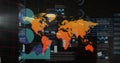 Image of graphs, data and world map on black digital screen Royalty Free Stock Photo