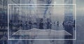 Image of graphs in rectangle and computer language over server room Royalty Free Stock Photo