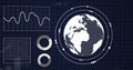 Image of graphs, statistics, binary coding and financial data processing Royalty Free Stock Photo