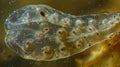 An image of a gravid pregnant female rotifer with several developing eggs visible within its body. The eggs are