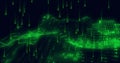 Image of green binary coding data processing over waving on black background Royalty Free Stock Photo