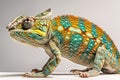 Image of green chameleons on white background. Reptile. Wildlife Animals. Illustration. Generative AI