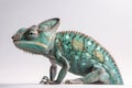 Image of green chameleons on white background. Reptile. Wildlife Animals. Illustration. Generative AI