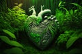 An image of green heart surrounded by plants. Generative AI Royalty Free Stock Photo