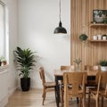 Green kitchen room and minimalist interior design on mockup wood slat wall ing