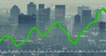 Image of green line and financial data processing over cityscape Royalty Free Stock Photo