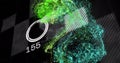 Image of green spots over data processing on black background