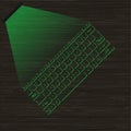 Image green virtual laser keyboard with the projection on a wooden surface.