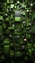 an image of a green wall with many electronic devices