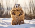 Punctuatingly, the Groundhog runs in the snow on the day.
