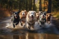 Image of group dogs running, Pet, Animals., Generative AI, Illustration