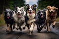 Image of group dogs running, Pet, Animals., Generative AI, Illustration Royalty Free Stock Photo