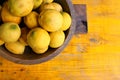 Image of group of fresh lemons over old vintage wooden table Royalty Free Stock Photo