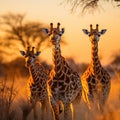 An image of a group of giraffes grazing on the tall grass in a savannah.