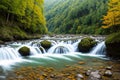 The group of waterfalls and cascades on the Cerna Desna River, close to Sous water reservoir,Jizera Royalty Free Stock Photo