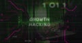 Image of growth hacking text and data processing over hacker using laptop Royalty Free Stock Photo