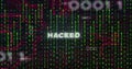 Image of hacked text and binary coding data processing over circuit board Royalty Free Stock Photo