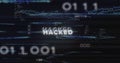Image of hacked text, circuit board pattern over soundwaves and computer language