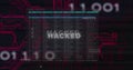 Image of hacked text and data processing over computer motherboard