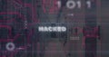 Image of hacked text over computer servers and data processing