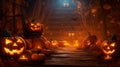 Halloween photo background - a group of pumpkins with candles