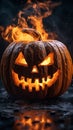 an image of a halloween pumpkin with flames coming out of it