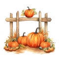 Halloween wooden sign with pumpkins watercolor illustration, halloween clipart Royalty Free Stock Photo