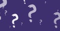 Image of hand drawn question marks moving on purple background Royalty Free Stock Photo