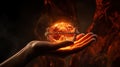 Image of a hand holding a fiery artifact, as if it& x27;s a magical object with undiscovered capabilities