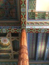 Decorative Painted Ceiling with Wooden Pillar Royalty Free Stock Photo