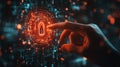 The image of a hand pointing to a glowing lock icon serves as a representation of the cybersecurity concept, highlighting the need Royalty Free Stock Photo