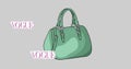 Image of handbag icon and vogue texts on green background