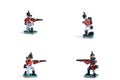 4 in 1 image of handmade tin soldiers in red uniform with musket